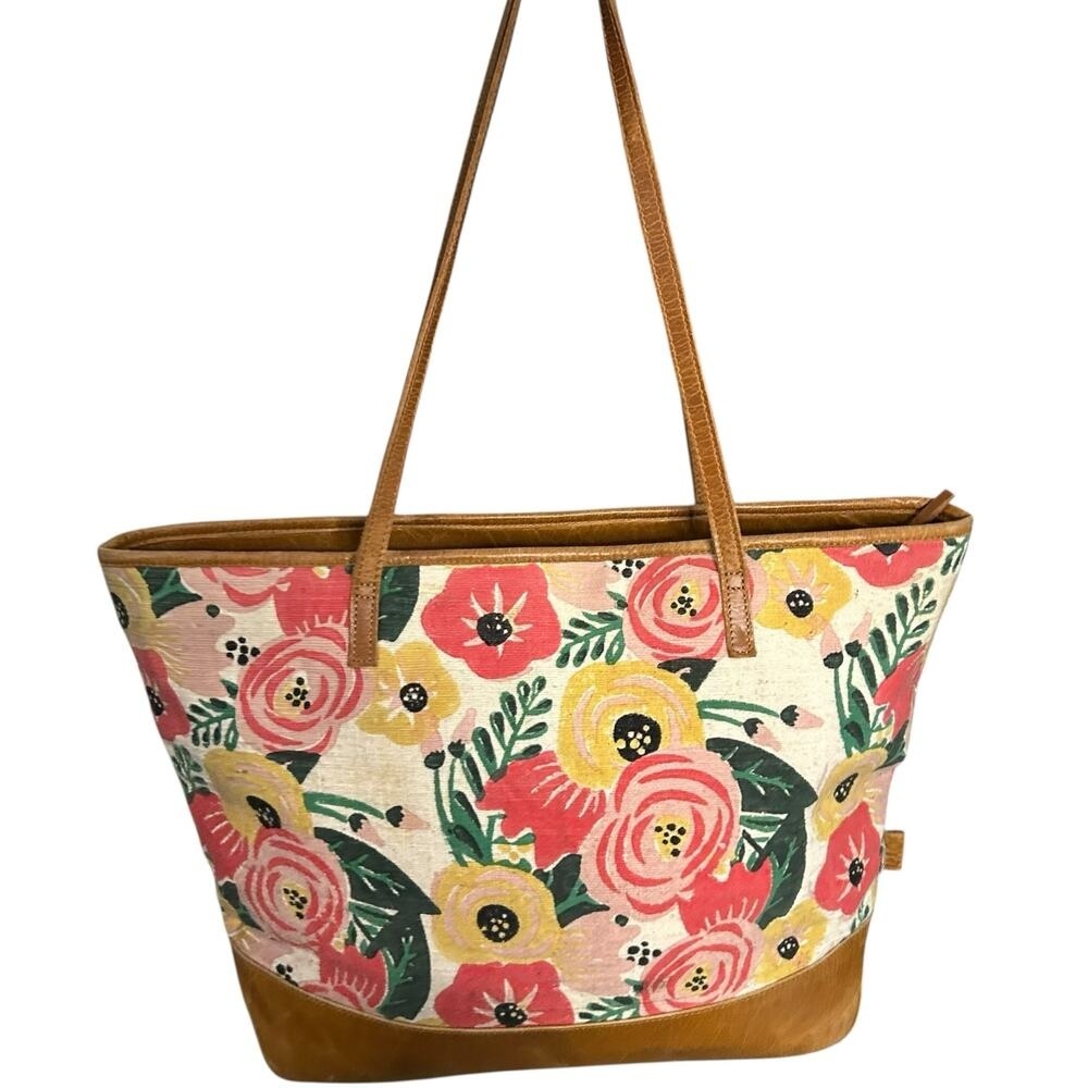 Handmade Recycled Leather Large Floral Tote Bag by Joyn - Picture 2 of 7